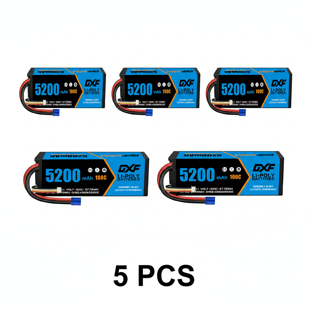 DXF 3S 11.1V 5200mAh 100C Hardcase LiPo Battery with 10AWG EC5 for 1/8 1/10 RC Cars, Trucks, Buggies (1-6 Pack Available)
