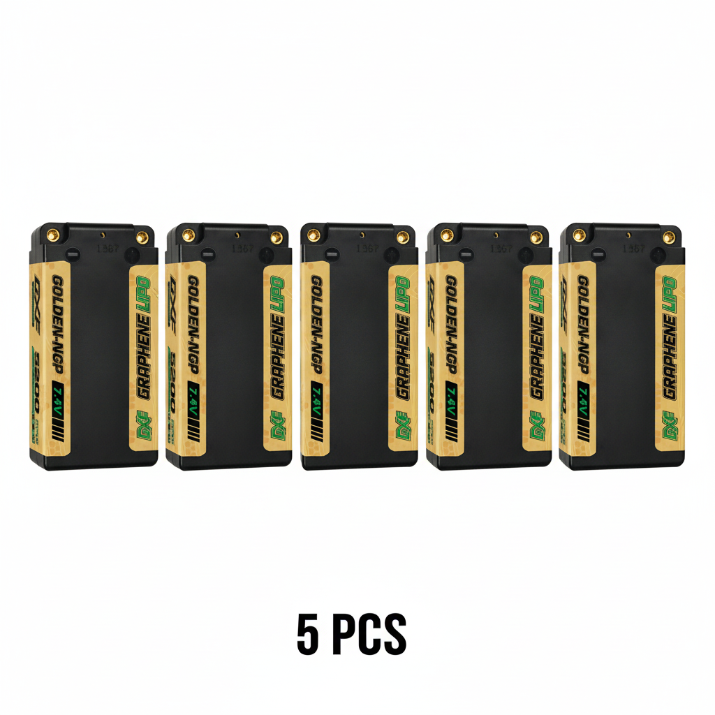 DXF 2S Shorty 7.4V 5200mAh 140C Graphene Hardcase LiPo Battery with 5mm Bullet to Deans Plug for 1/10 RC Buggies, Touring Cars & Trucks (1-6 Pack Available)