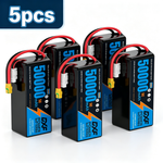 DXF 6S 22.2V 50000mAh 5C Soft Case LiPo Battery with 8AWG Wire for Toy Cars, Boats, UAVs & Drones (1-6 Pack)