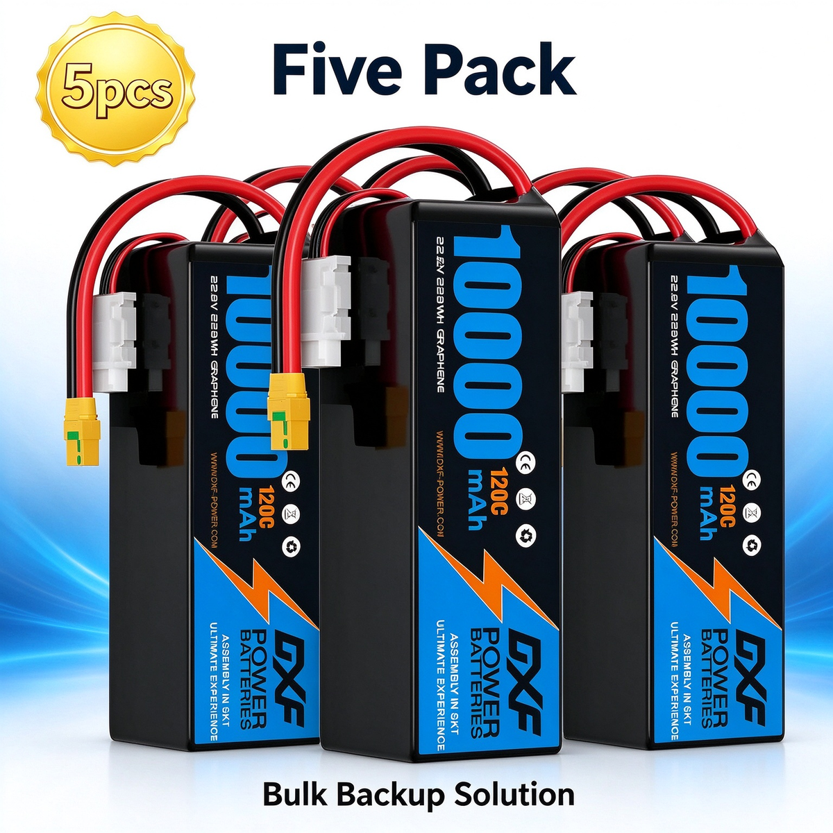 DXF 6S 22.8V 10000mAh 120C Soft Case LiHV Battery with 8AWG Wire for Toy Cars, Boats, UAVs & Drones (1-6 Pack)