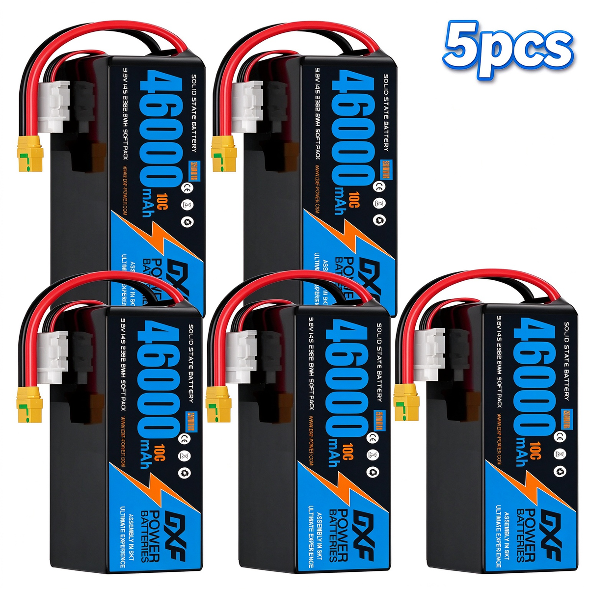 DXF SEMI-SOLID 14S 51.8V 46000mAh 10C Soft Case LiPo Battery with 8AWG Wire for Toy Cars, Boats, UAVs & Drones (1-6 Pack)