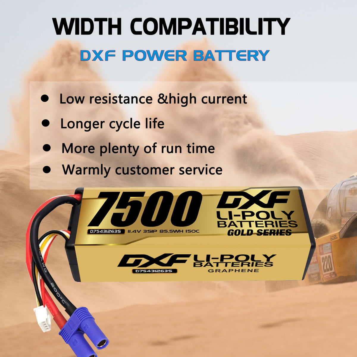 DXF LiPo Battery 3S HV 11.4V 7500mAh 150C Graphene Hardcase Gold with EC5 / T / TRX / XT60 / XT90 / XT150 / Q8s Plug for RC 1/8 1/10 Buggy Truck Car Off-Road Drone