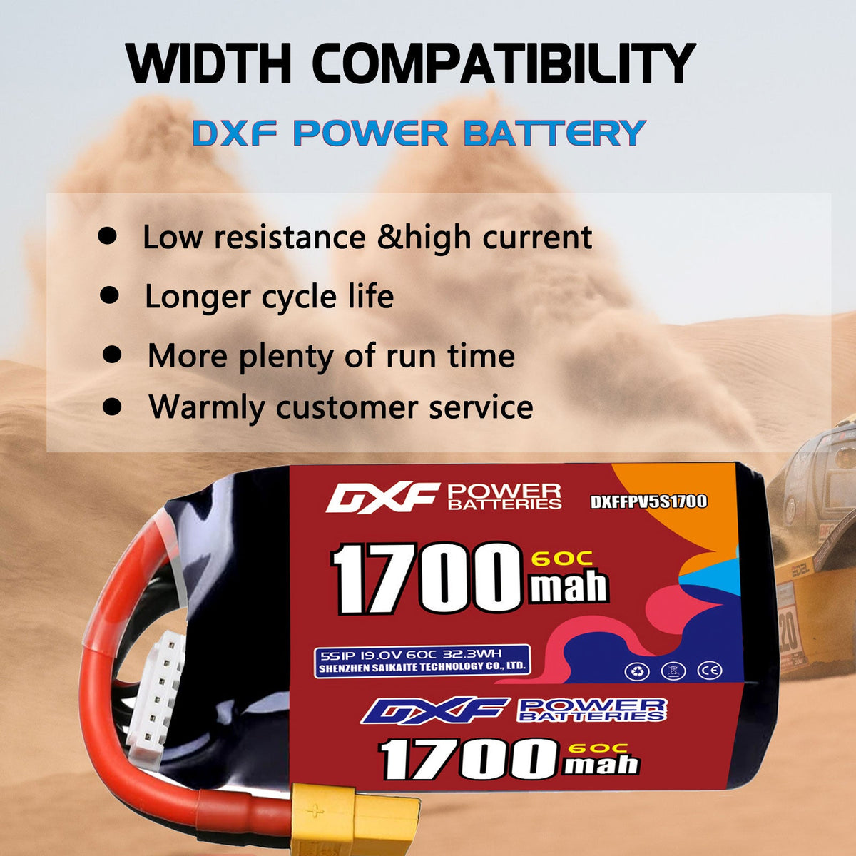 DXF LiPo Battery 5S HV 19.0V 1700mAh 60C with PH2.0 / JST / XT30 / SM / XT60 / EC5 / XT90 for FPV Drone Whoop Micro Racing