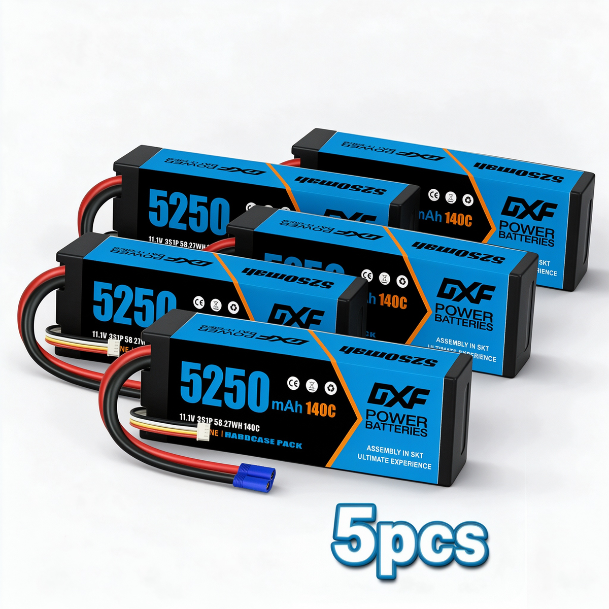 DXF 3S 11.1V 5250mAh 140C Graphene LiPo Hardcase Battery with 10AWG EC5 Plug for 1:8 RC Car Boat Airplane Helicopter Drone (1-6 Pack Available)