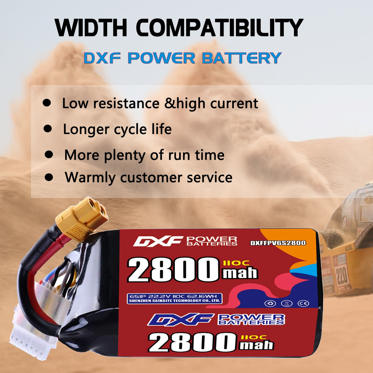 DXF LiPo Battery 6S 22.2V 2800mAh 110C with PH2.0 / JST / XT30 / SM / XT60 / EC5 / XT90 for FPV Drone Whoop Micro Racing