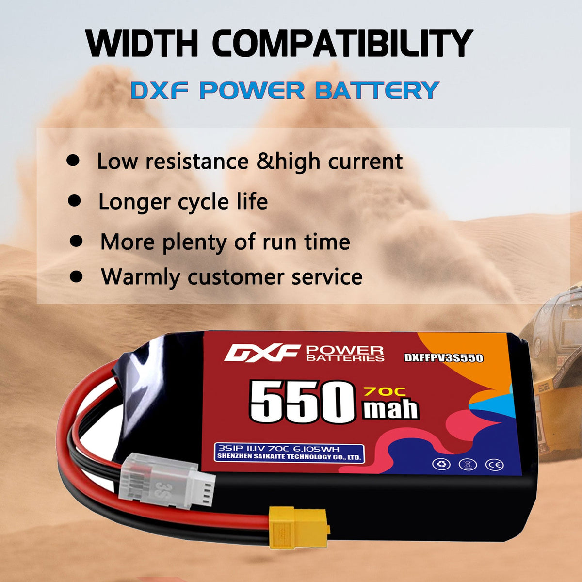 DXF LiPo Battery 3S 11.1V 550mAh 70C with PH2.0 / JST / XT30 / SM / XT60 / EC5 / XT90 for FPV Drone Whoop Micro Racing