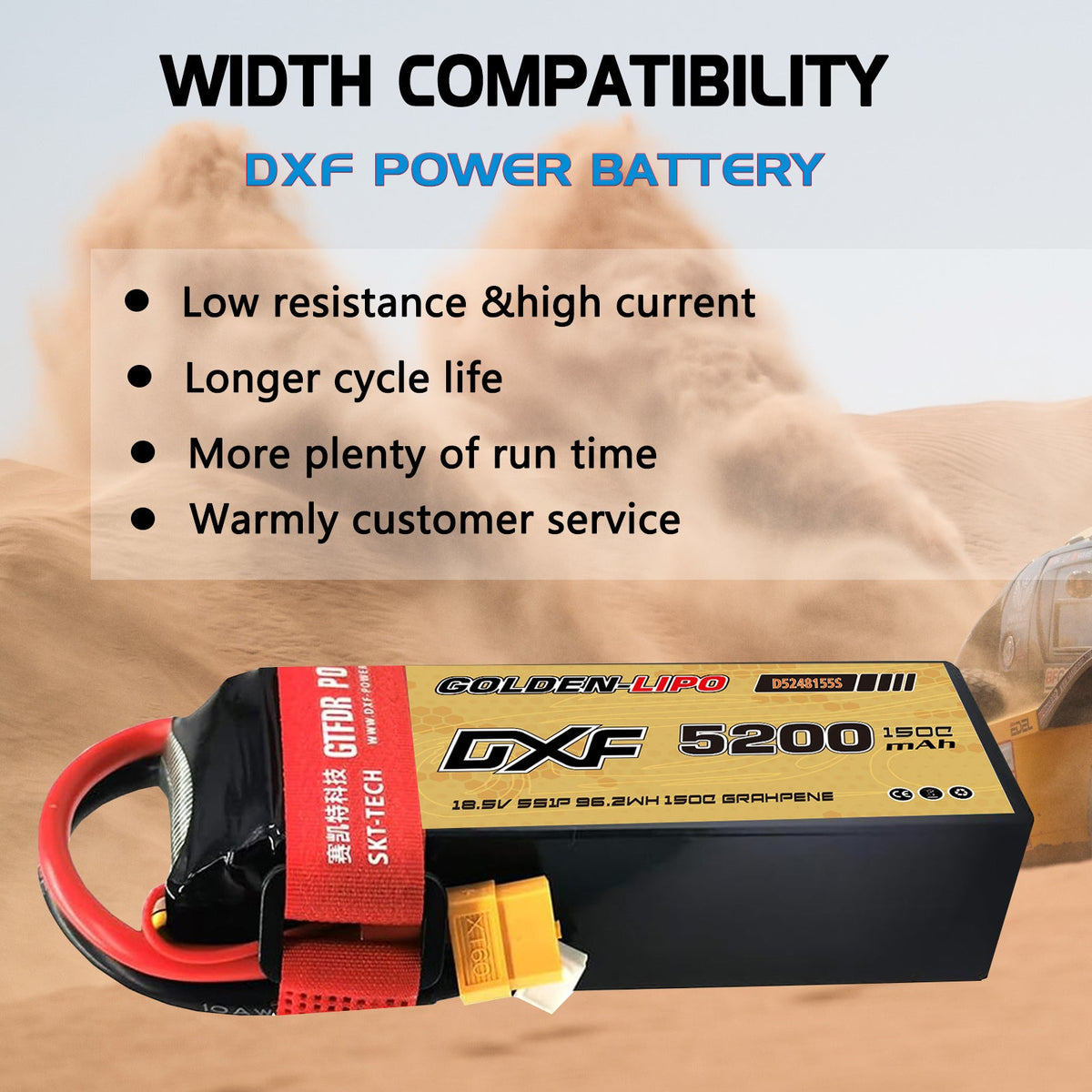 DXF Lipo Battery 5S 18.5V 5200mAh 150C Graphene Softcase with EC5 / T / TRX / XT60 / XT90 / XT150 / Q8s Plug for RC 1/8 1/10 Buggy Truck Car Off-Road Drone
