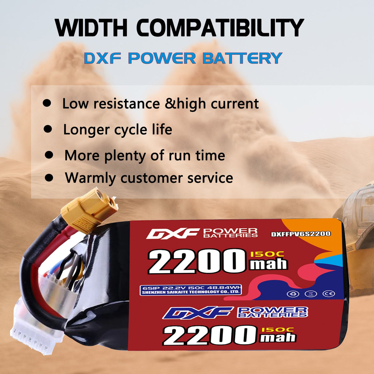 DXF 6S 22.2V 2200mAh 150C LiPo Battery for FPV Micro Drones (PH2.0 / JST / XT30 / SM / XT60 / EC5 / XT90 Options)