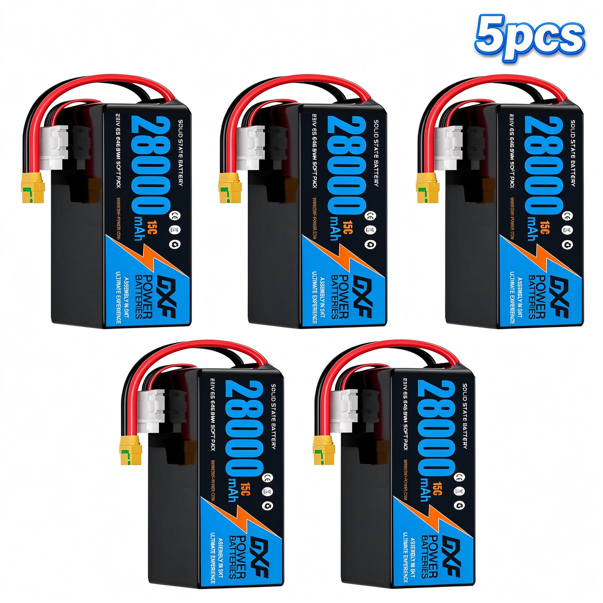 DXF 6S 23.1V 28000mAh 15C Soft Case LiPo Battery with 8AWG Wire for Toy Cars, Boats, UAVs & Drones (1-6 Pack)