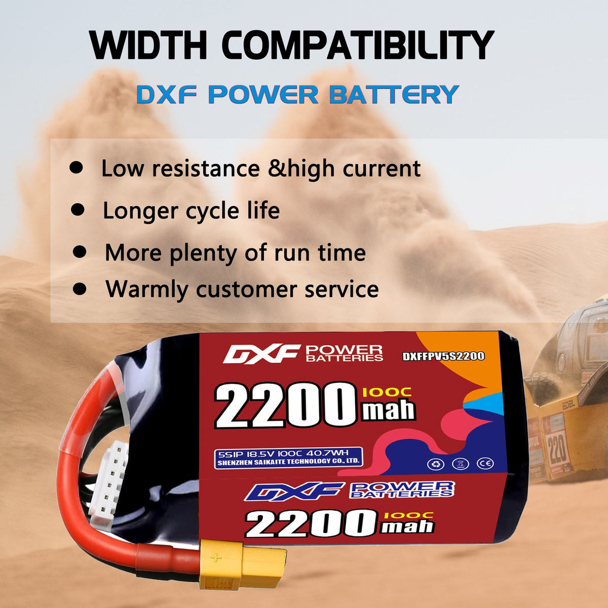 DXF 5S 18.5V 2200mAh 100C LiPo Battery for FPV Micro Drones (PH2.0 / JST / XT30 / SM / XT60 / EC5 / XT90 Options)