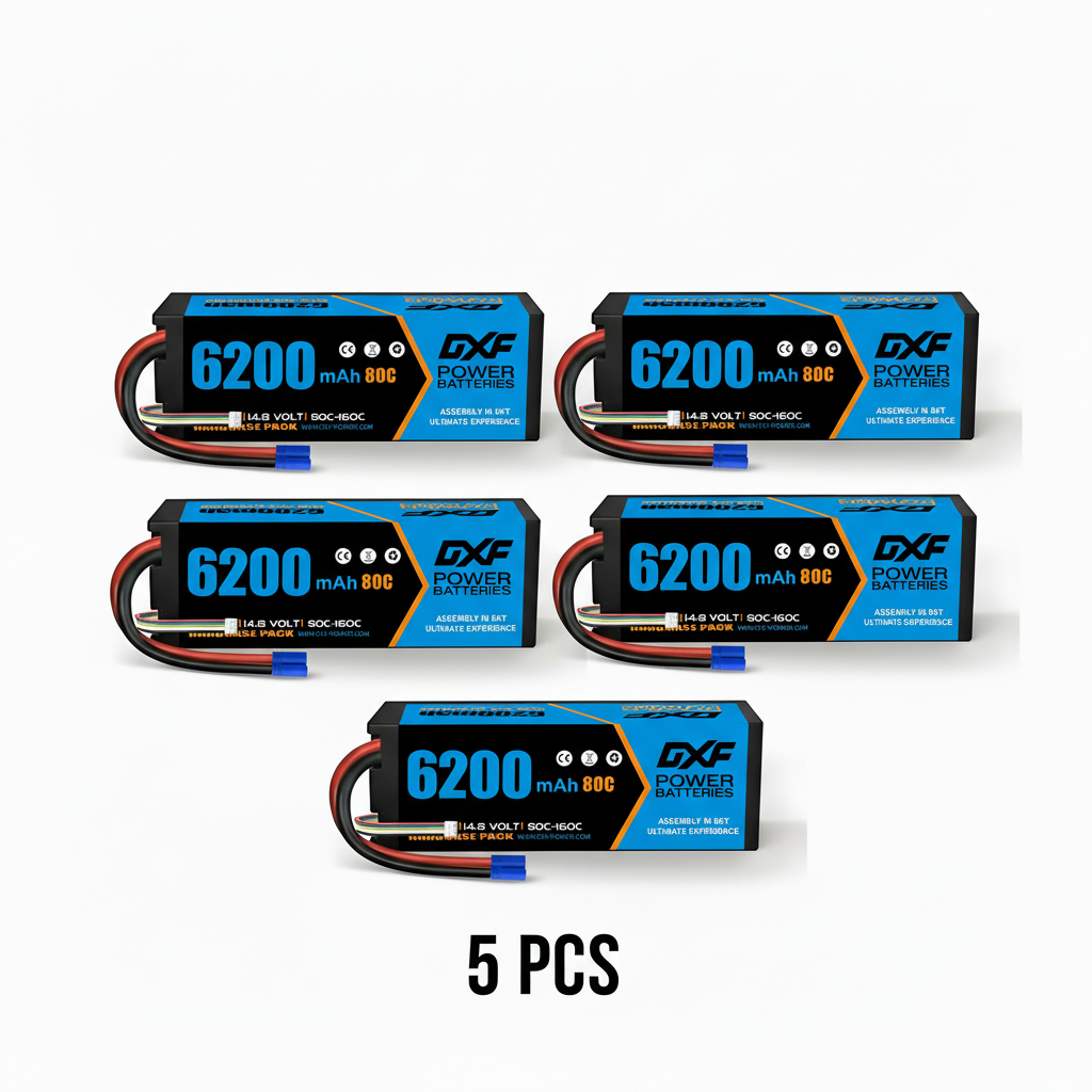 DXF 4S 14.8V 6200mAh 80C Hardcase LiPo Battery with 10AWG EC5 for 1/8 1/10 RC Cars, Trucks, Buggies (1-6 Pack Available)