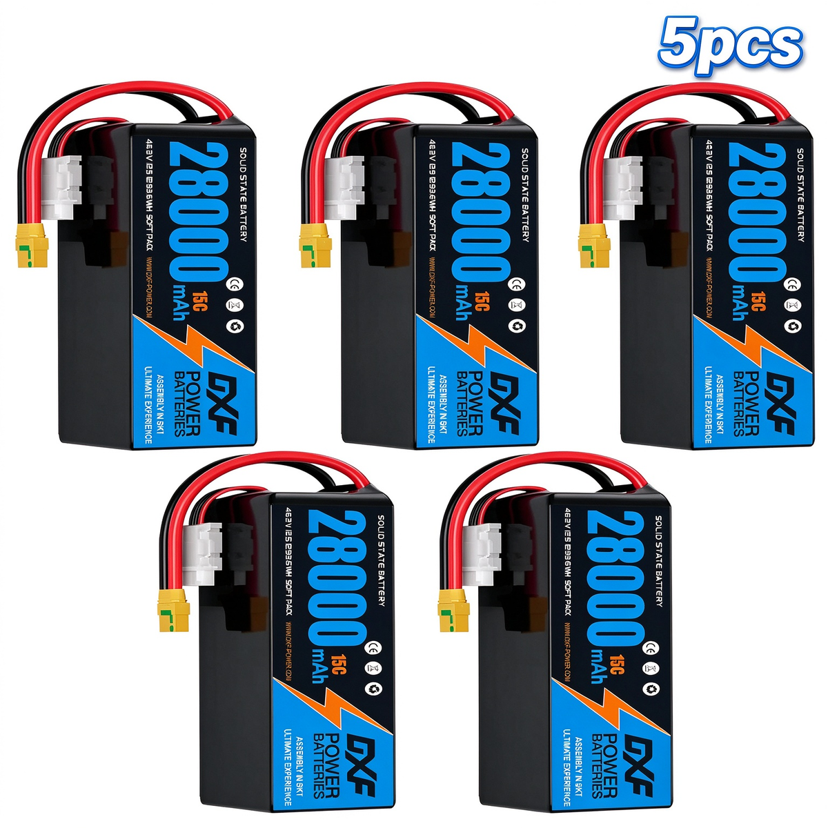 DXF SEMI-SOLID 12S 46.2V 28000mAh 15C Soft Case LiPo Battery with 8AWG Wire for Toy Cars, Boats, UAVs & Drones (1-6 Pack)
