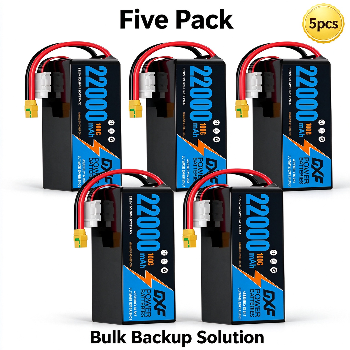 DXF 6S 22.8V 22000mAh 100C Soft Case LiPo Battery with 8AWG Wire for Toy Cars, Boats, UAVs & Drones (1-6 Pack)
