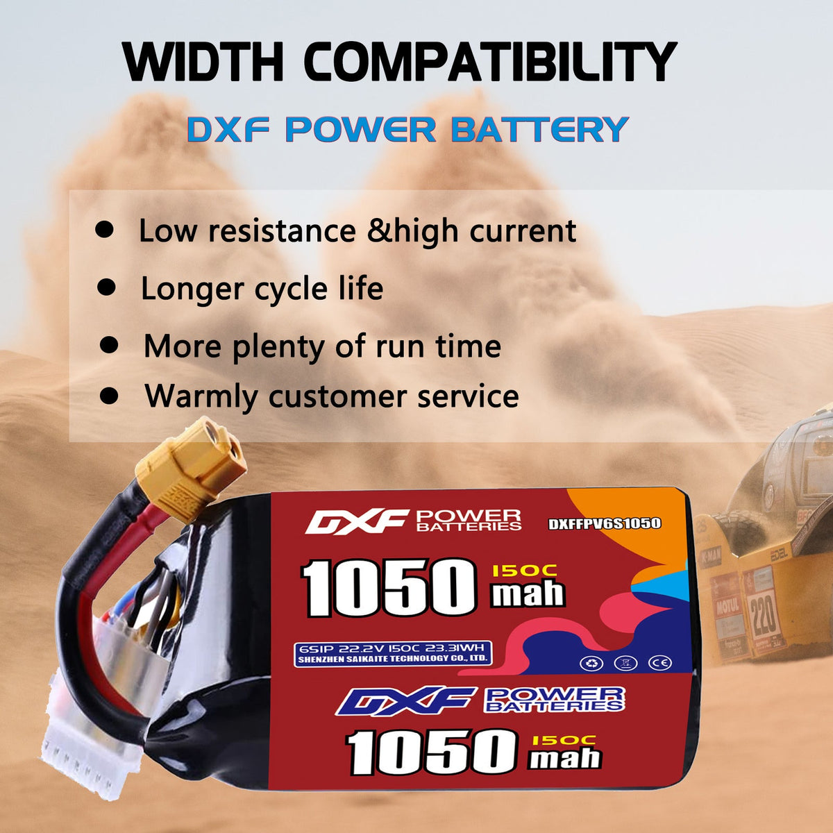 DXF 6S 22.2V 1400mAh 150C LiPo Battery for FPV Micro Drones (PH2.0 / JST / XT30 / SM / XT60 / EC5 / XT90 Options)