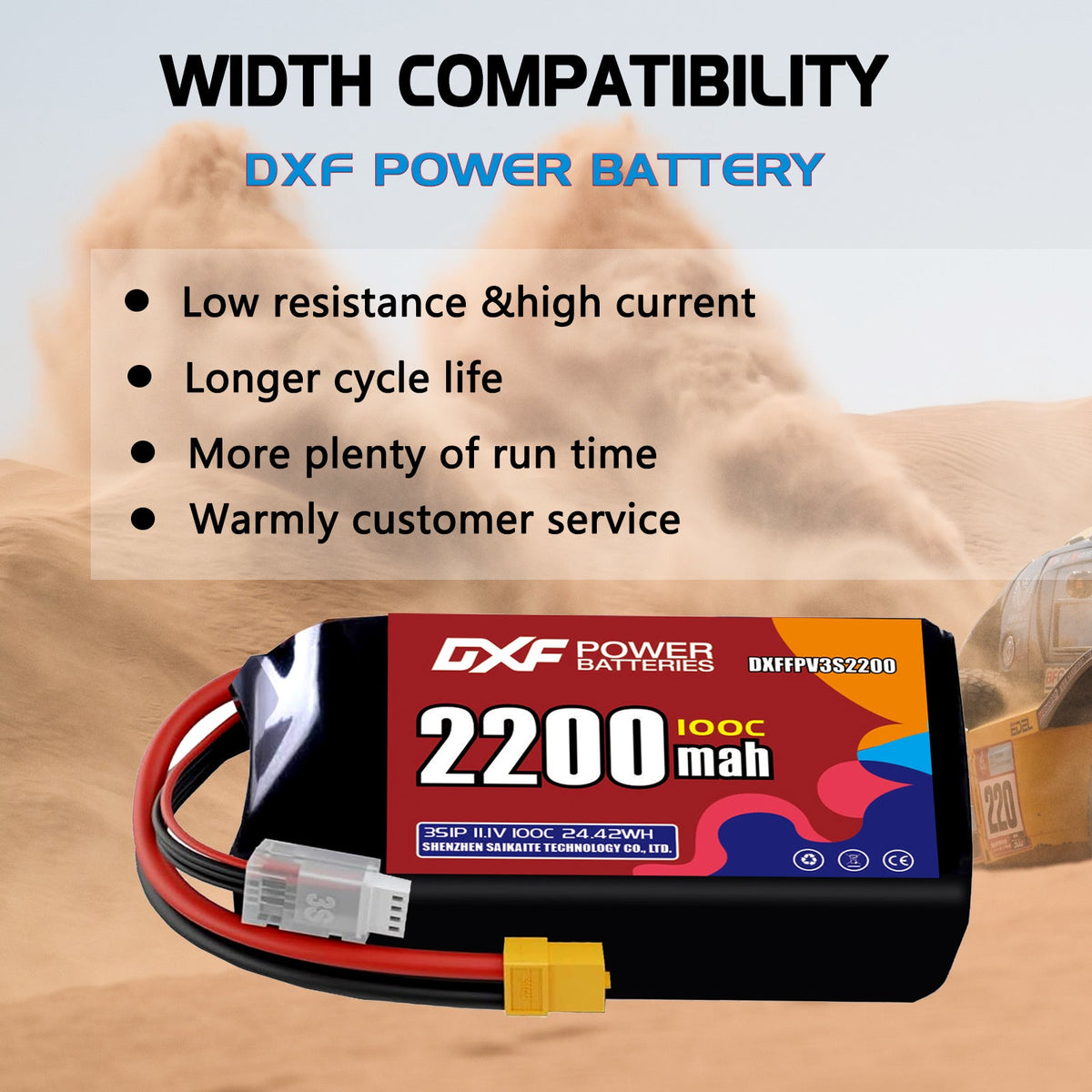 DXF 3S 11.1V 2200mAh 100C LiPo Battery for FPV Micro Drones (PH2.0 / JST / XT30 / SM / XT60 / EC5 / XT90 Options)