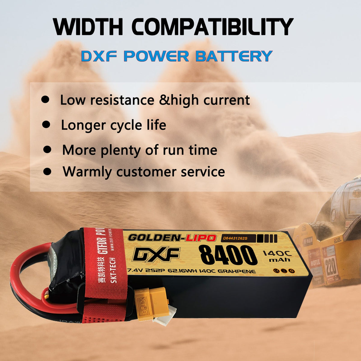 DXF LiPo Battery 2S 7.4V 8400mAh 140C Graphene Softcase with EC5 / T / TRX / XT60 / XT90 / XT150 / Q8s Plug for RC 1/8 1/10 Buggy Truck Car Off-Road Drone