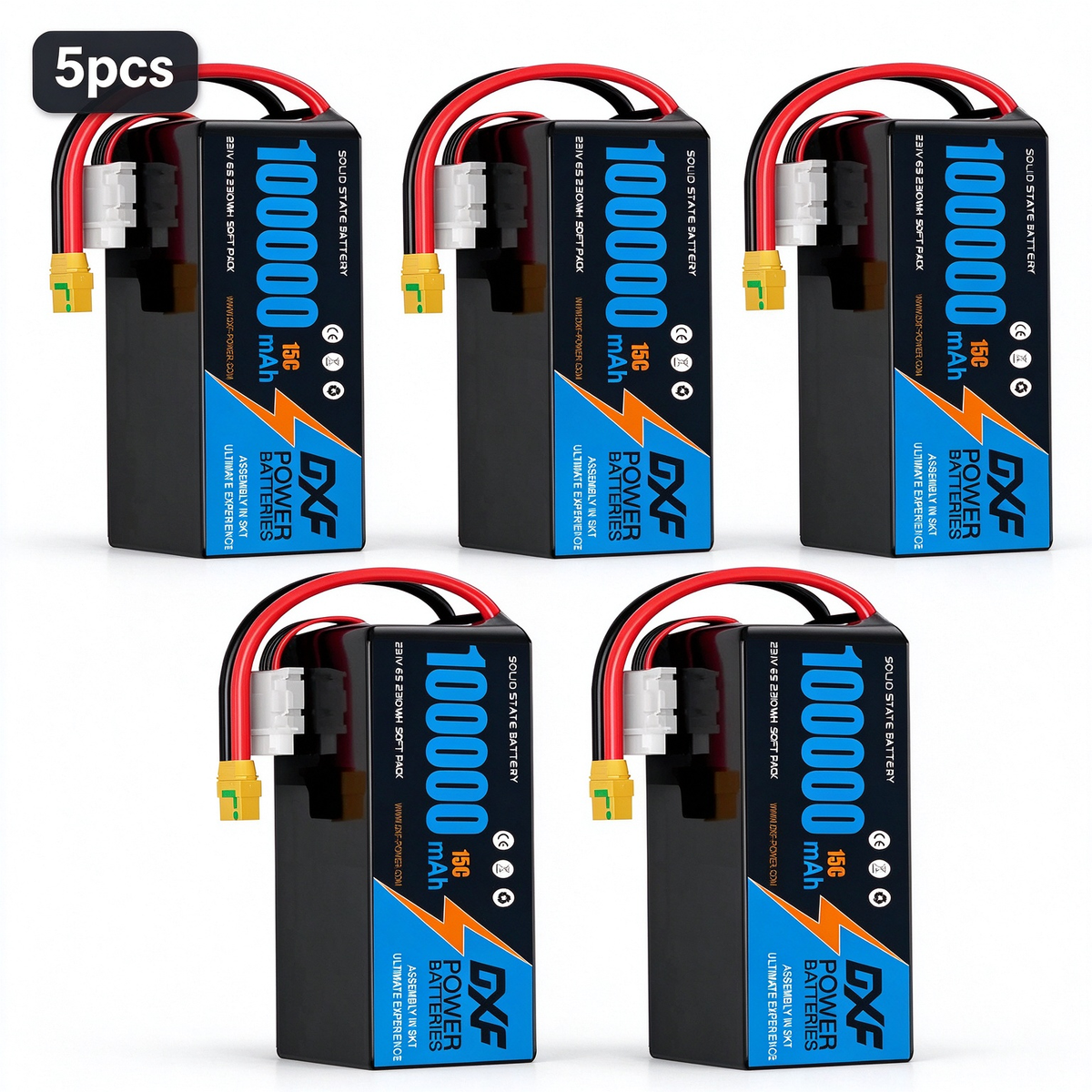 DXF 6S 23.1V 100000mAh 15C Soft Case LiHV Battery with 8AWG Wire for Toy Cars, Boats, UAVs & Drones (1-6 Pack)