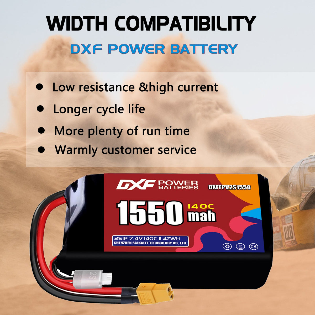 DXF 2S 7.4V 1550mAh 140C LiPo Battery for FPV Micro Drones (PH2.0 / JST / XT30 / SM / XT60 / EC5 / XT90 Options)
