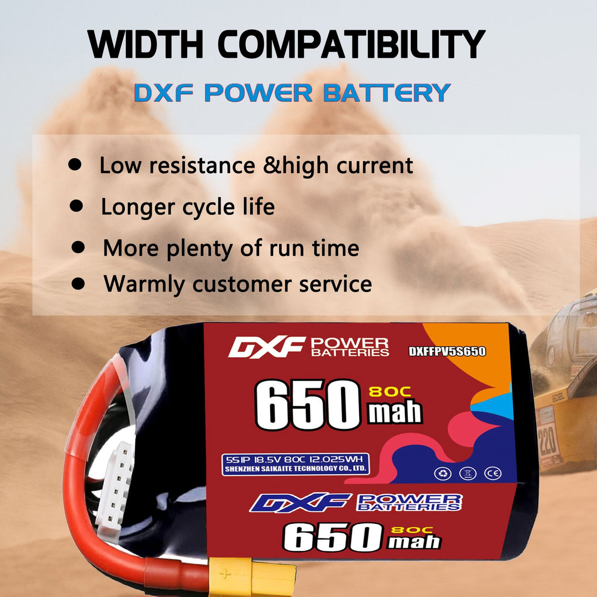 DXF LiPo Battery 6S 22.2V 650mAh 80C with PH2.0 / JST / XT30 / SM / XT60 / EC5 / XT90 for FPV Drone Whoop Micro Racing
