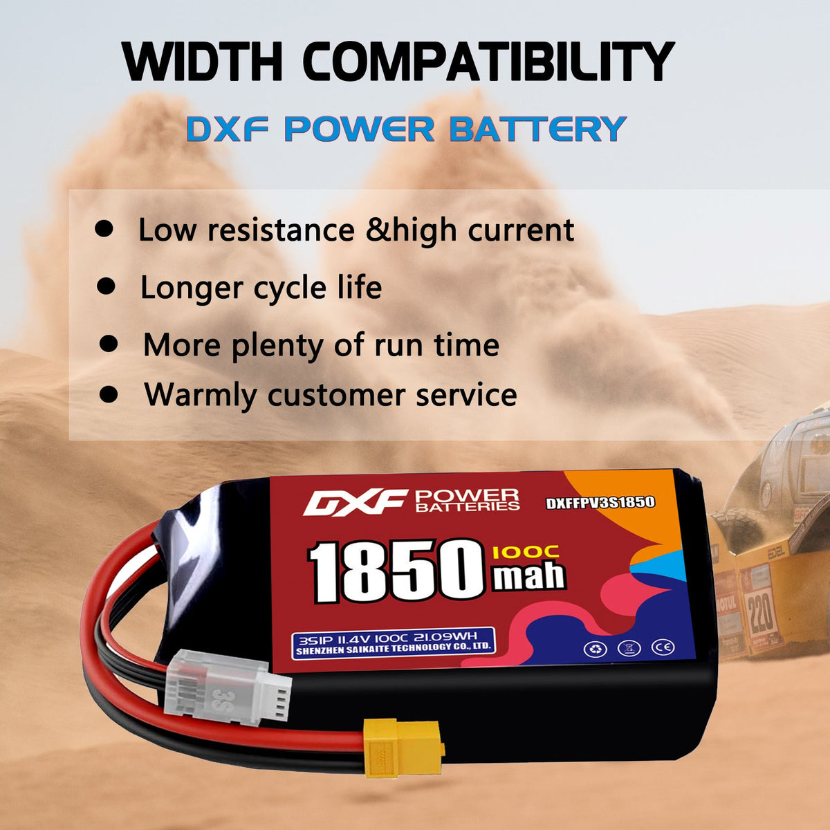 DXF 3S 11.1V 1850mAh 140C LiPo Battery for FPV Micro Drones (PH2.0 / JST / XT30 / SM / XT60 / EC5 / XT90 Options)