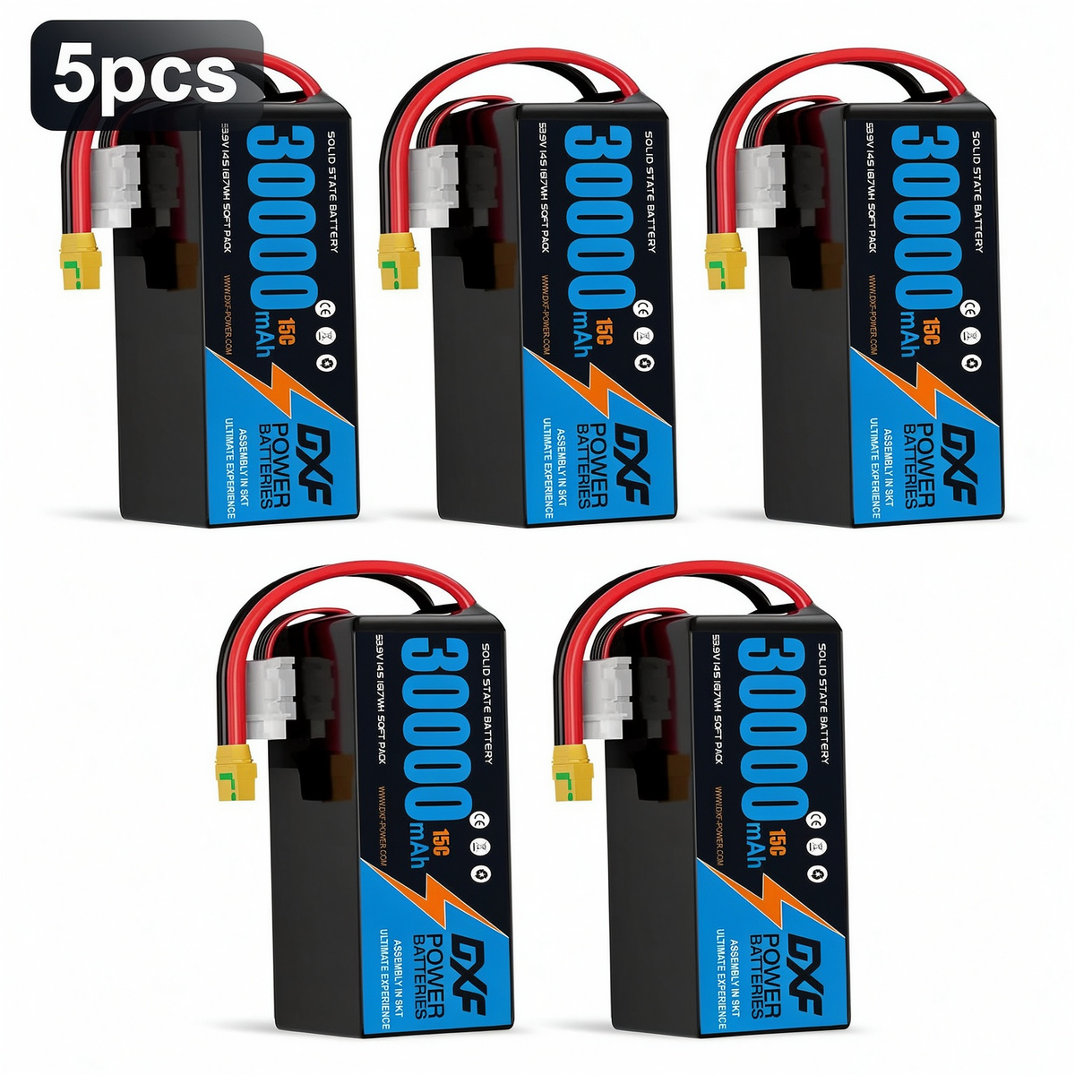DXF SEMI-SOLID 14S 53.9V 30000mAh 15C Soft Case LiPo Battery with 8AWG Wire for Toy Cars, Boats, UAVs & Drones (1-6 Pack)