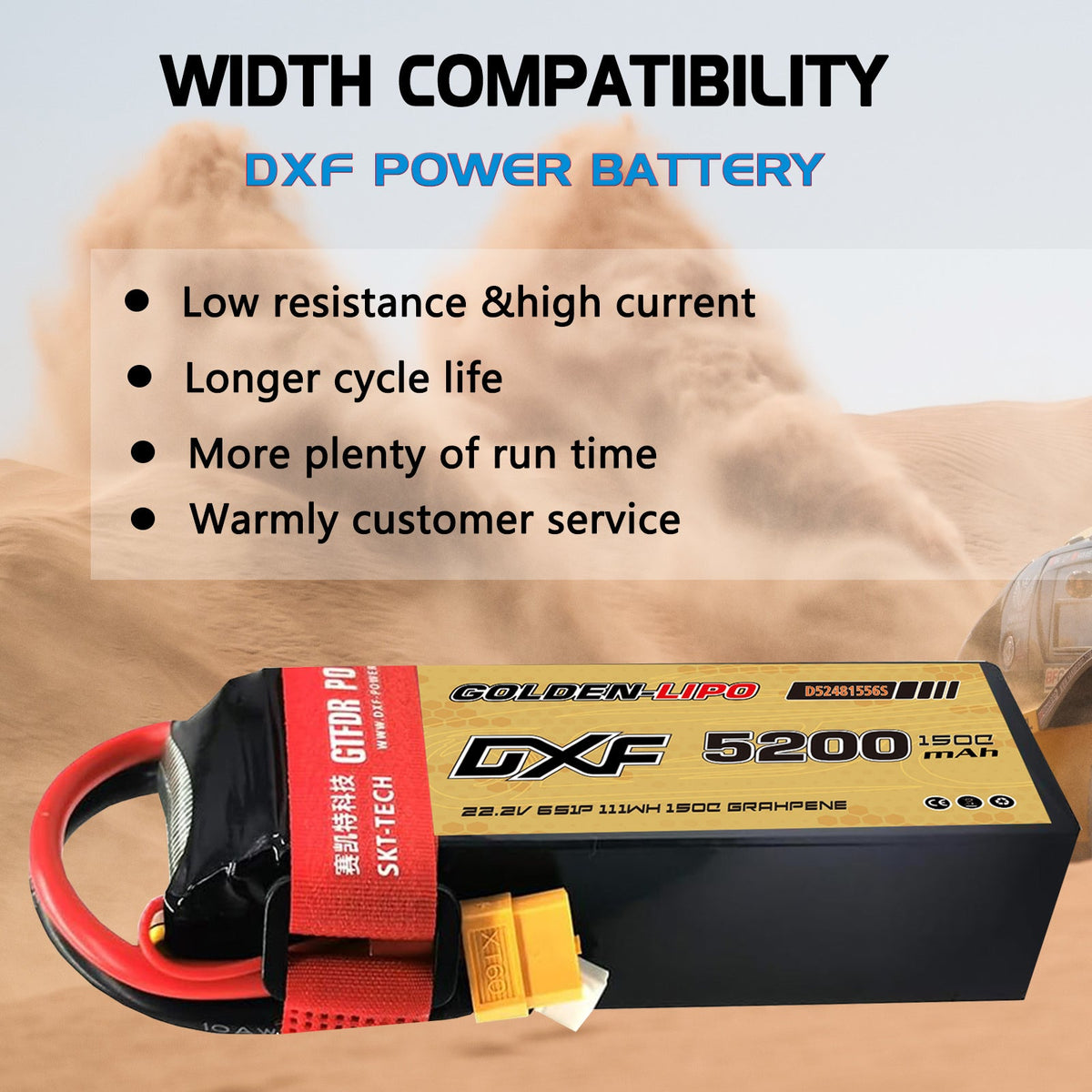 DXF Lipo Battery 6S 22.2V 5200mAh 150C Graphene Softcase with EC5 / T / TRX / XT60 / XT90 / XT150 / Q8s Plug for RC 1/8 1/10 Buggy Truck Car Off-Road Drone
