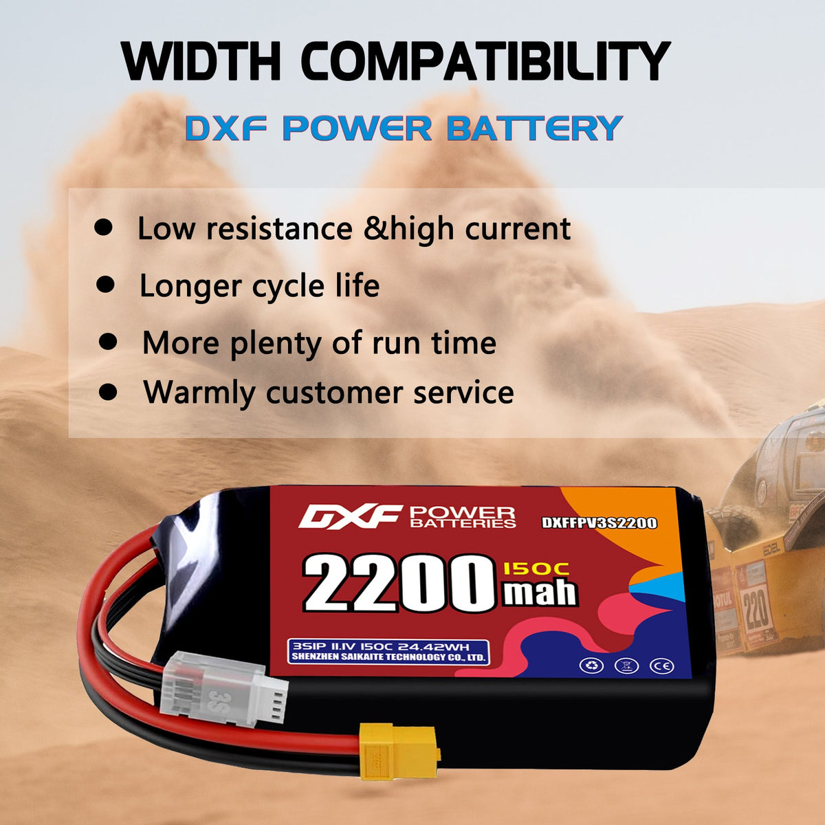 DXF 3S 11.1V 2200mAh 150C LiPo Battery for FPV Micro Drones (PH2.0 / JST / XT30 / SM / XT60 / EC5 / XT90 Options)