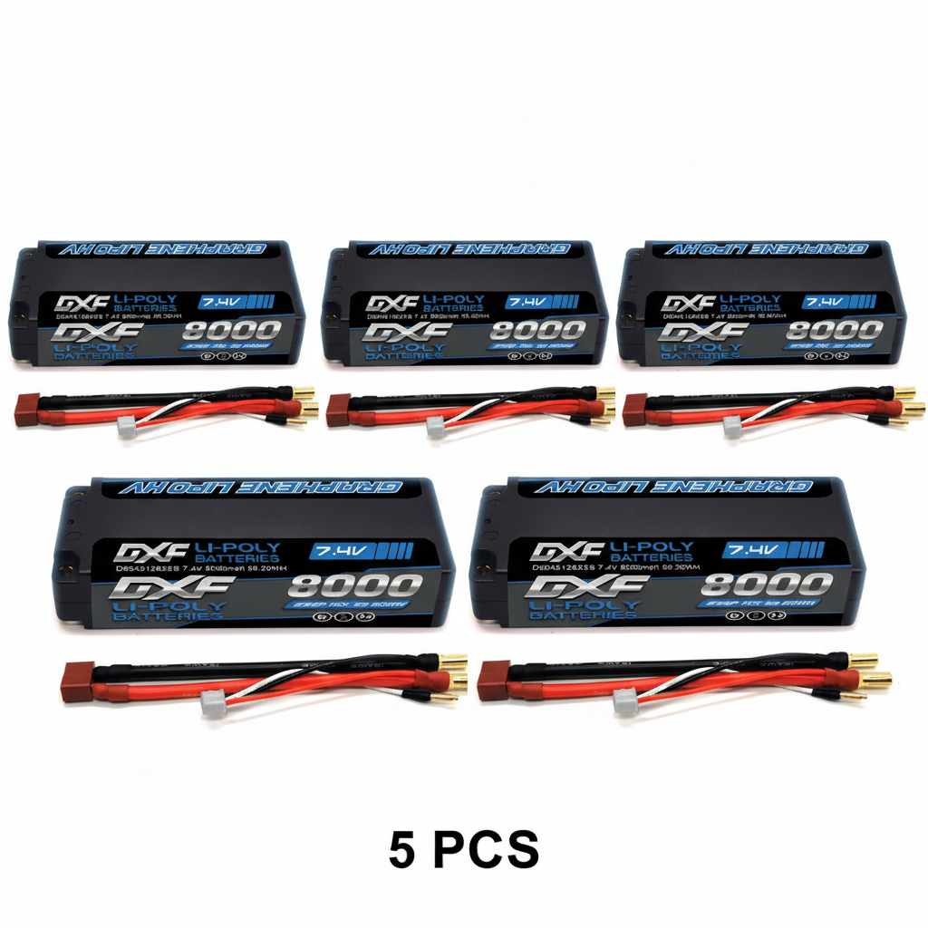 DXF 2S 7.4V 8000mAh 110C Graphene Hardcase LiPo Battery with 5mm Bullet to Deans Plug for 1/10 1/8 RC Cars, Trucks, Slash 4x4 (1-6 Pack Available)