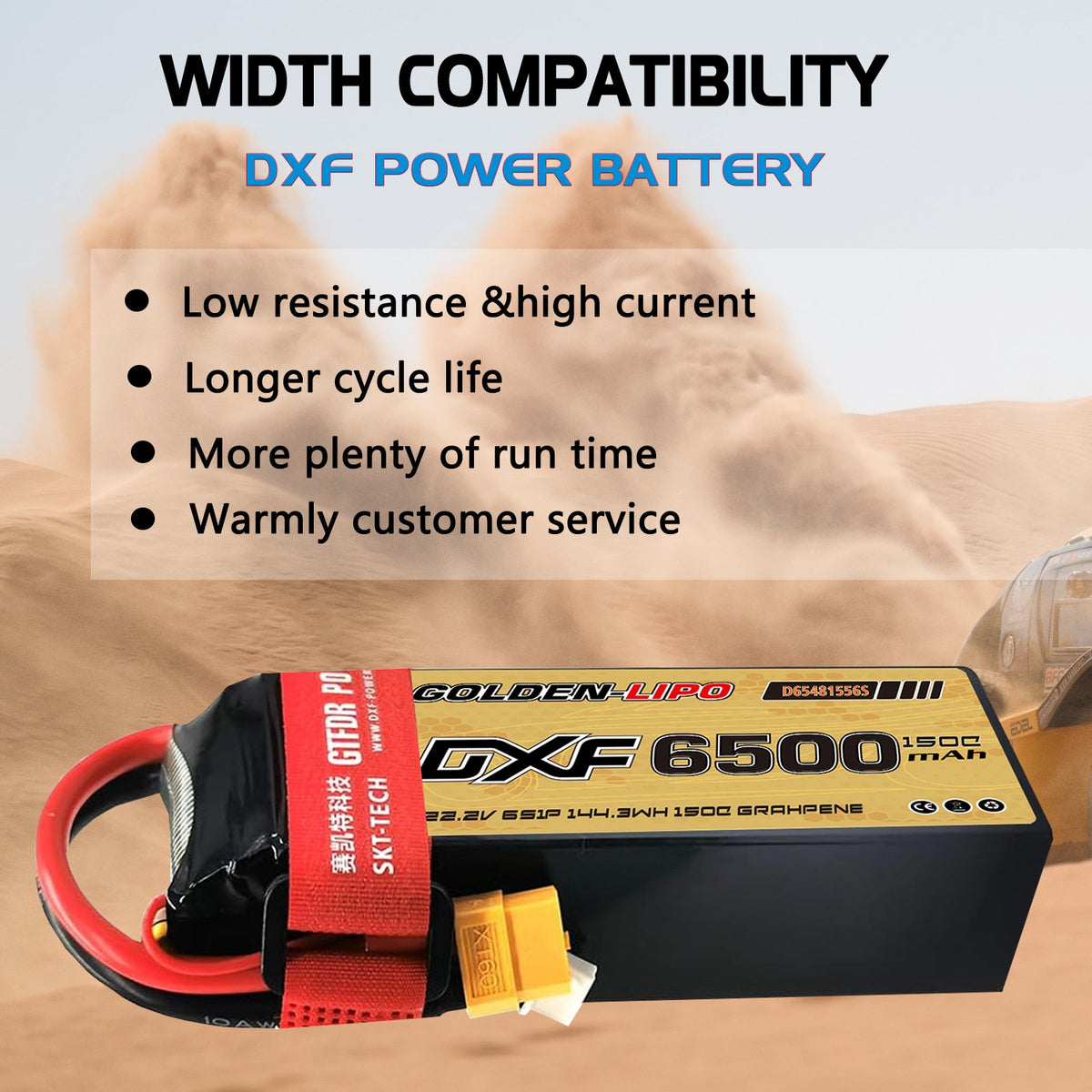 DXF Lipo Battery 6S 22.2V 6500mAh 150C Graphene Softcase with EC5 / T / TRX / XT60 / XT90 / XT150 / Q8s Plug for RC 1/8 1/10 Buggy Truck Car Off-Road Drone