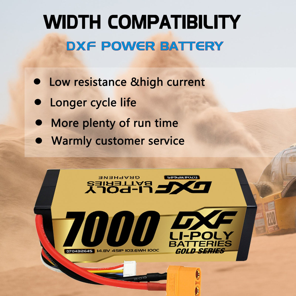 DXF LiPo Battery 4S 14.8V 7000mAh 100C Graphene Hardcase with EC5 / T / TRX / XT60 / XT90 / XT150 / Q8s Plug for RC 1/8 1/10 Buggy Truck Car Off-Road Drone