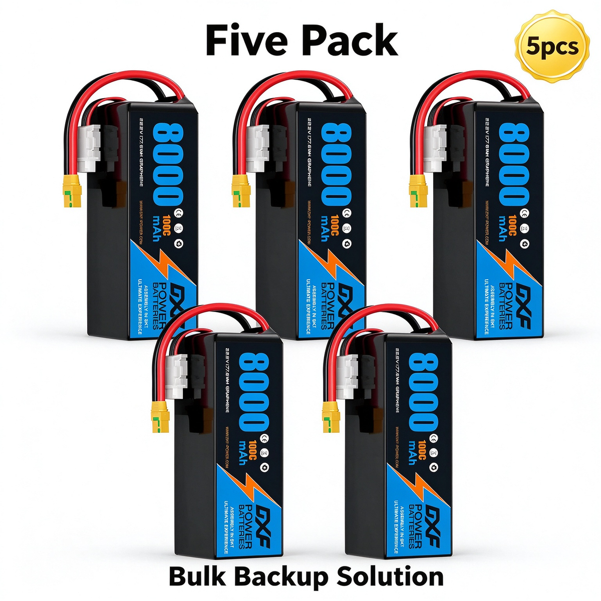 DXF 6S 22.2V 8000mAh 100C Soft Case LiPo Battery with 10AWG Wire for RC Cars, Trucks, Boats & Drones (1-6 Pack)