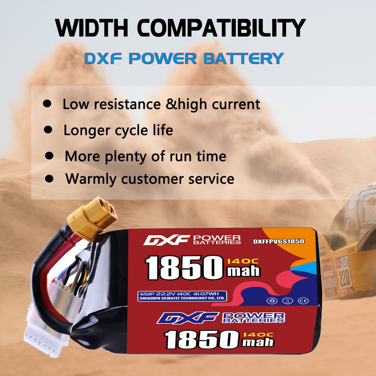 DXF 6S 22.2V 1850mAh 140C LiPo Battery for FPV Micro Drones (PH2.0 / JST / XT30 / SM / XT60 / EC5 / XT90 Options)