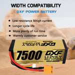 DXF LiPo Battery 4S 14.8V 7500mAh 140C Graphene Hardcase Gold with EC5 / T / TRX / XT60 / XT90 / XT150 / Q8s Plug for RC 1/8 1/10 Buggy Truck Car Off-Road Drone