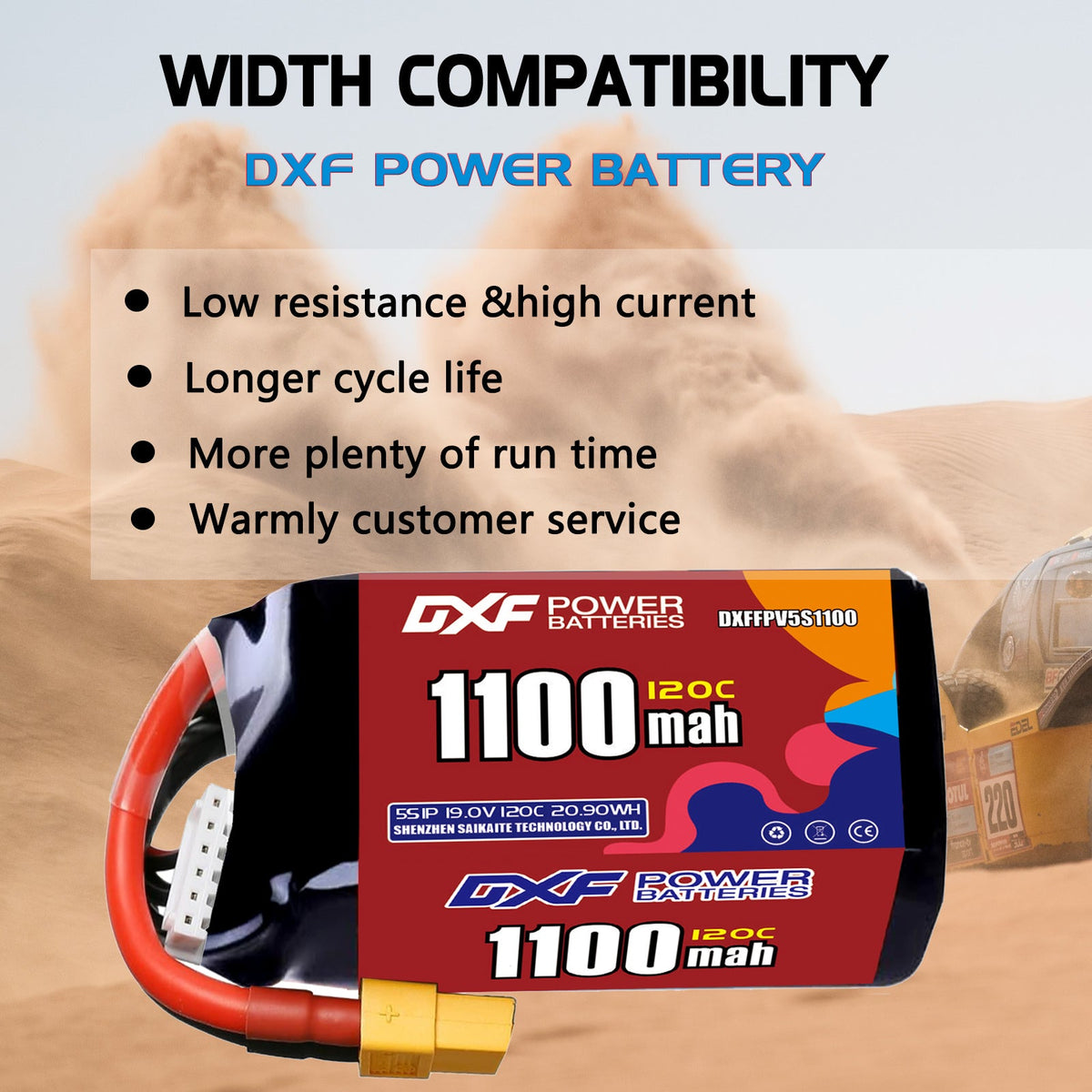 DXF 5S 19.0V 1100mAh 120C LiPo Battery for FPV Micro Drones (PH2.0 / JST / XT30 / SM / XT60 / EC5 / XT90 Options)