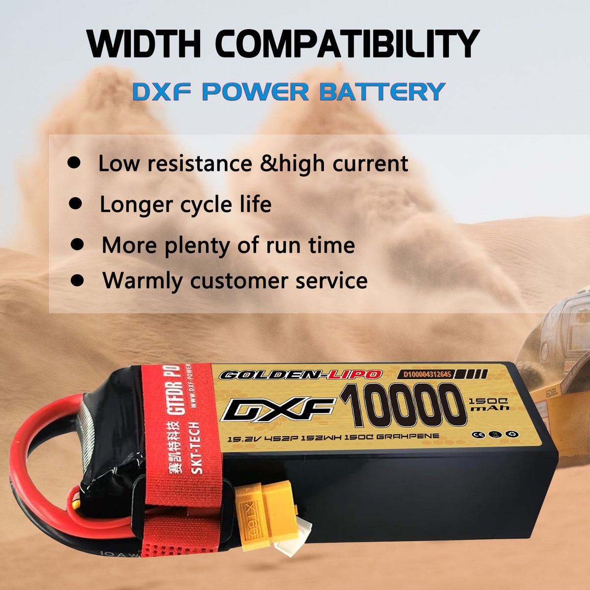DXF Lipo Battery 4S HV 15.2V 10000mAh 150C GoldSeries Graphene Softcase with EC5 / T / TRX / XT60 / XT90 / XT150 / Q8s Plug for RC 1/8 1/10 Buggy Truck Car Off-Road Drone