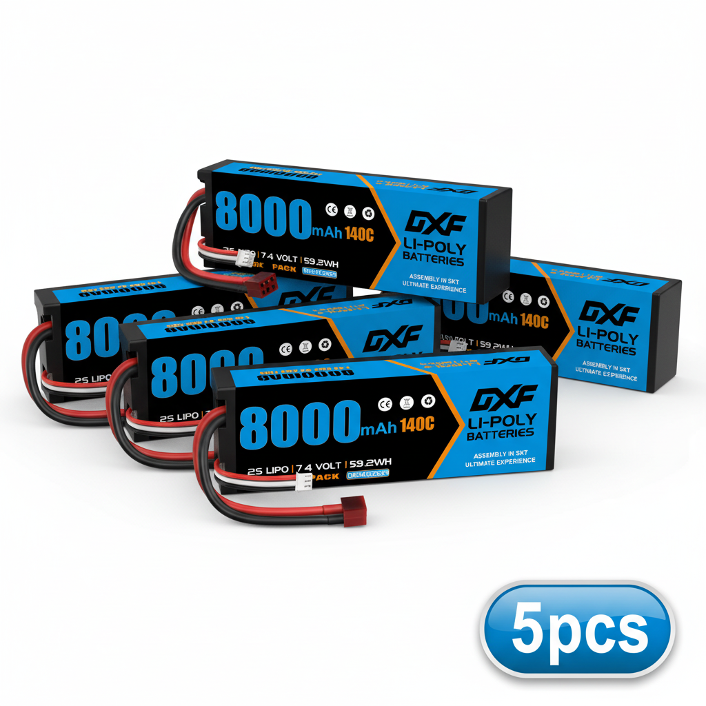 DXF 2S 7.4V 8000mAh 140C Graphene LiPo Hardcase Battery with 10AWG Deans T-Plug for 1/8 1/10 RC Car Truck Boat Drone (1-6 Pack Available)