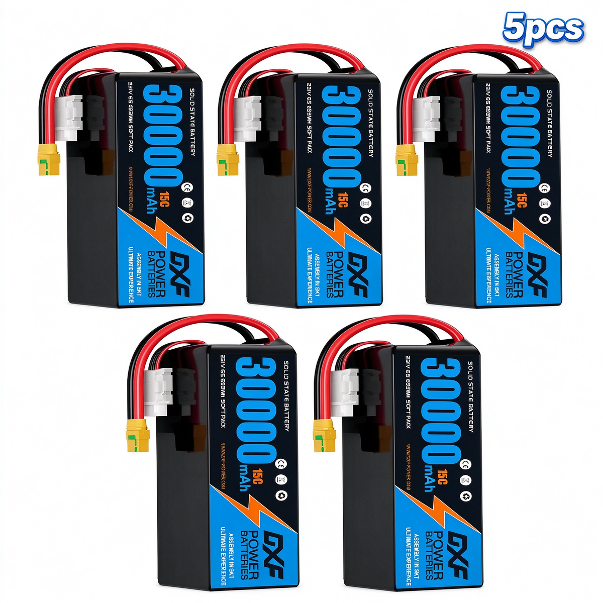 DXF 6S 23.1V 30000mAh 15C Soft Case LiPo Battery with 8AWG Wire for Toy Cars, Boats, UAVs & Drones (1-6 Pack)