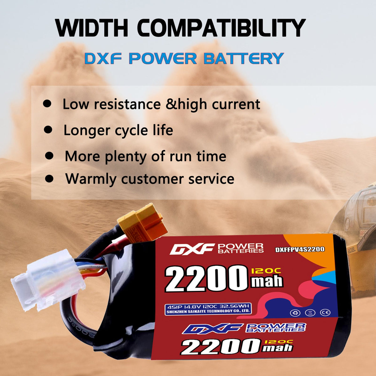 DXF 4S 14.8V 2200mAh 120C LiPo Battery for FPV Micro Drones (PH2.0 / JST / XT30 / SM / XT60 / EC5 / XT90 Options)