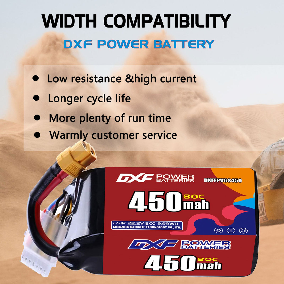 DXF LiPo Battery 6S 22.2V 450mAh 80C  PH2.0 / JST / XT30 / SM / XT60 / EC5 / XT90 for FPV Drone Whoop Micro Racing