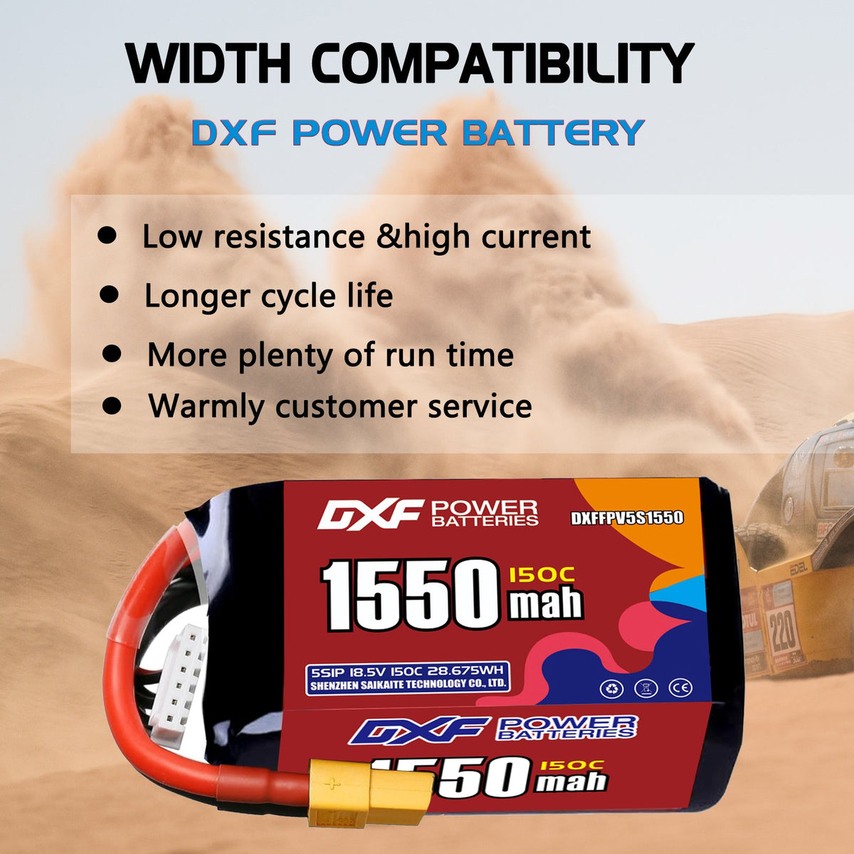 DXF 5S 18.5V 1550mAh 150C LiPo Battery for FPV Micro Drones (PH2.0 / JST / XT30 / SM / XT60 / EC5 / XT90 Options)