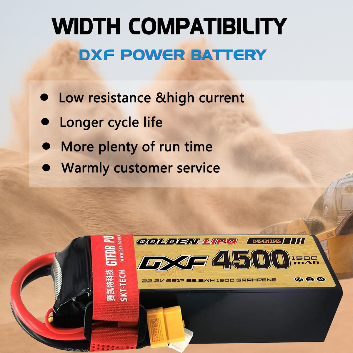 DXF Lipo Battery 6S 22.2V 4500mAh 150C GoldSeries Graphene Softcase with EC5 / T / TRX / XT60 / XT90 / XT150 / Q8s Plug for RC 1/8 1/10 Buggy Truck Car Off-Road Drone