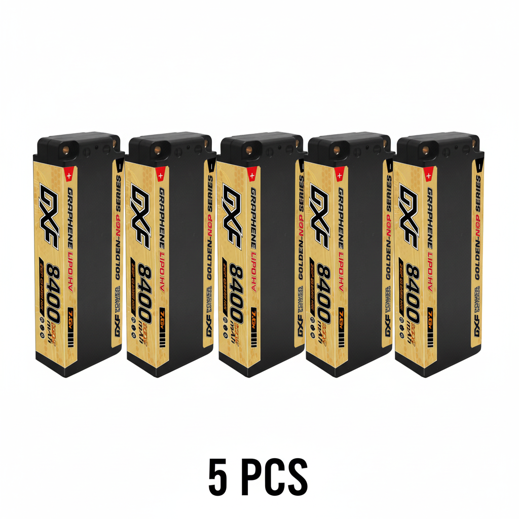DXF 5mm 2S 8400mAh 7.6V 140C EFRA Certified GOLDEN-NGP HardCase LiPo Battery with Deans Plug for 1:8 RC Car, Multirotor, Airplane, Helicopter, Boat (1-6 Pack Available)