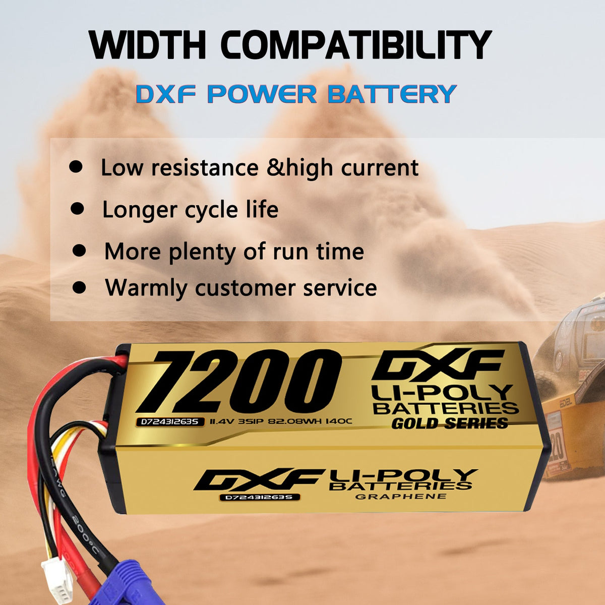 DXF LiPo Battery 3S HV 11.4V 7200mAh 140C Graphene Hardcase Gold with EC5 / T / TRX / XT60 / XT90 / XT150 / Q8s Plug for RC 1/8 1/10 Buggy Truck Car Off-Road Drone
