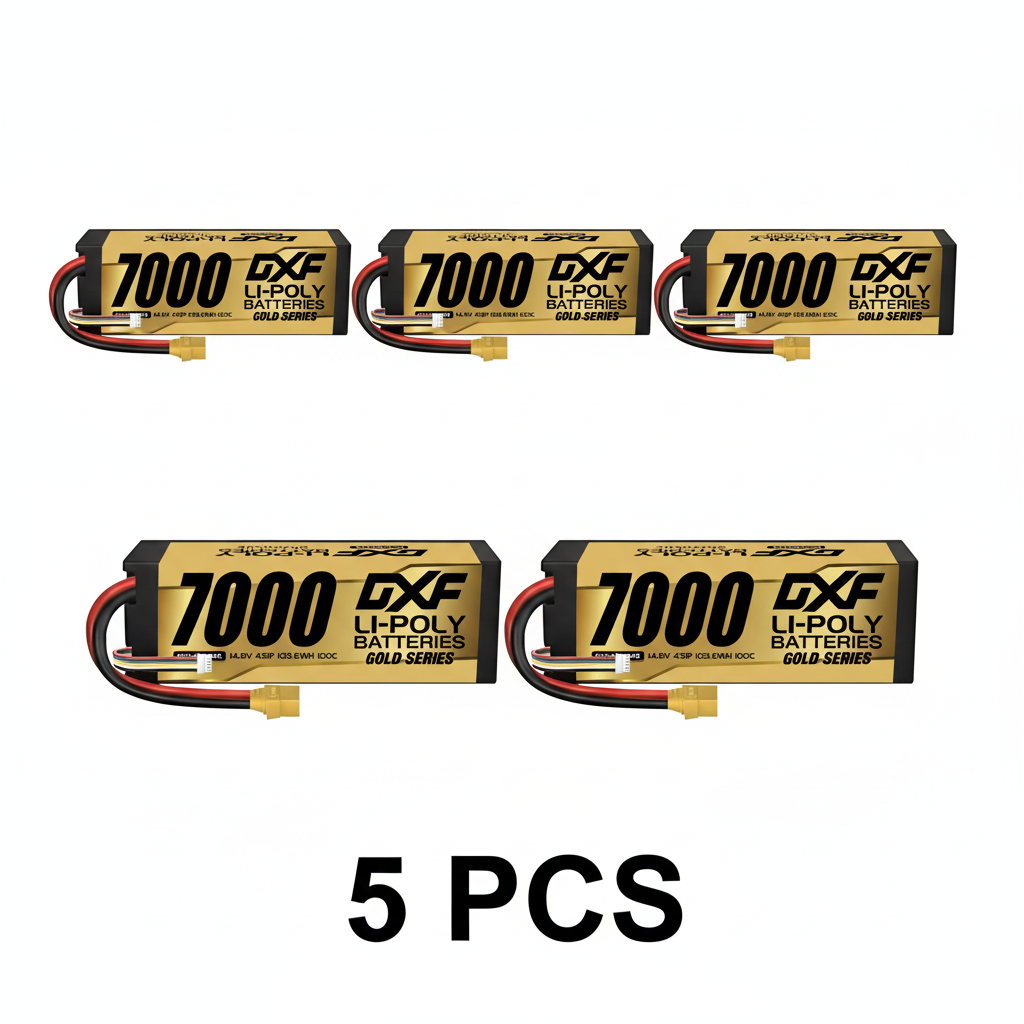 DXF 4S 14.8V 7000mAh 100C Hardcase LiPo Battery with 10AWG XT90 for 1/8 1/10 RC Cars, Trucks, Buggies (1/2 Pack Available)