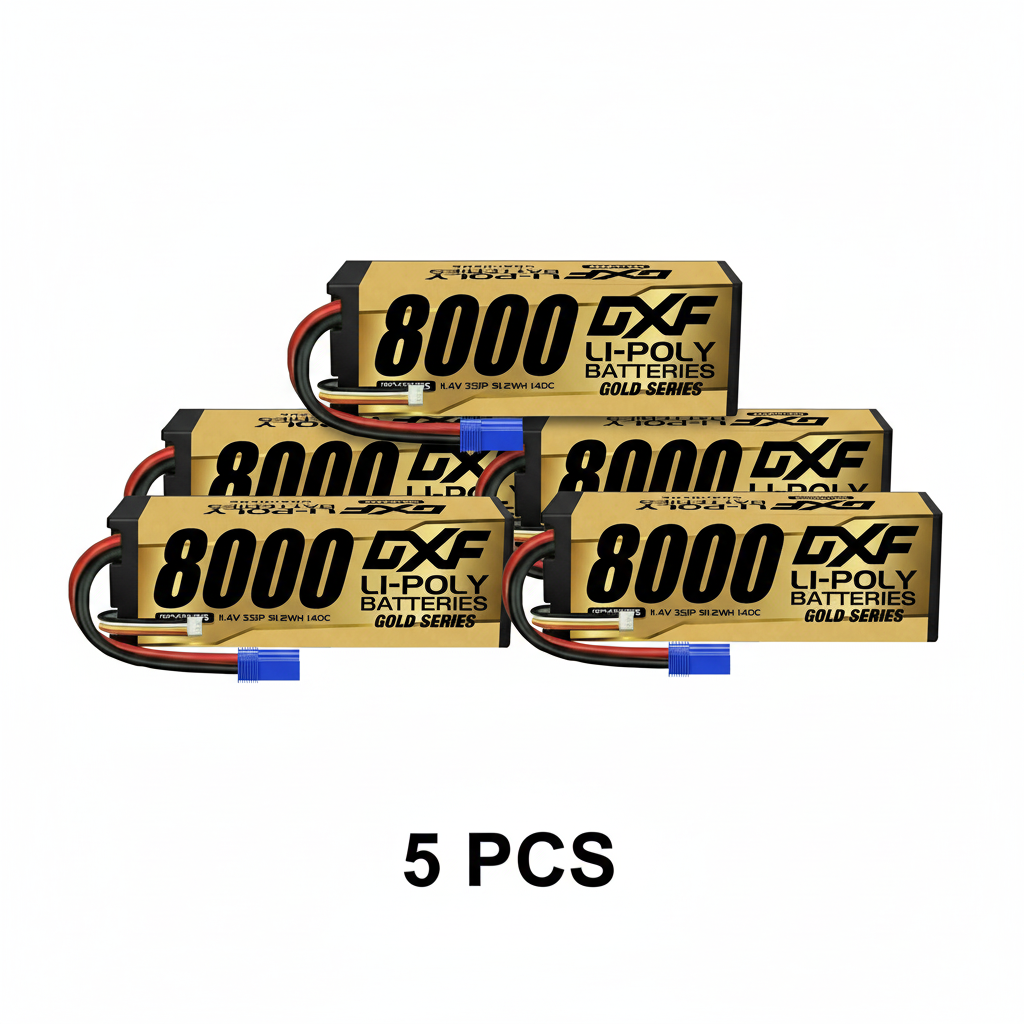 DXF 3S 11.4V 8000mAh 140C Graphene Hardcase LiPo Battery with EC5 Plug for 1/8 1/10 RC Cars, Trucks, Buggies (1-6 Pack Available)