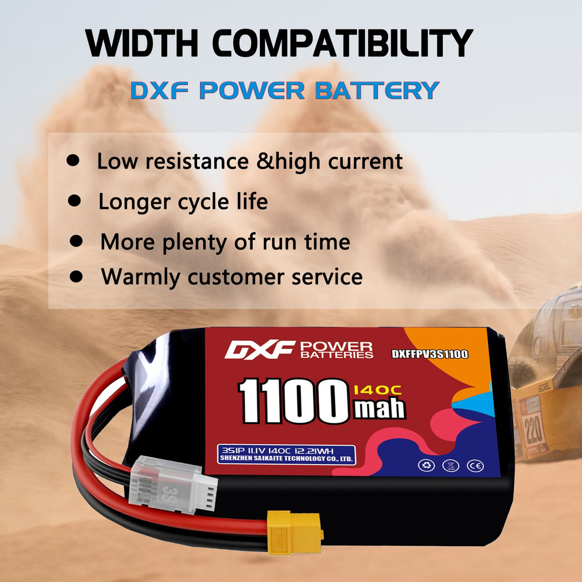 DXF 3S 11.1V 1100mAh 140C LiPo Battery for FPV Micro Drones (PH2.0 / JST / XT30 / SM / XT60 / EC5 / XT90 Options)