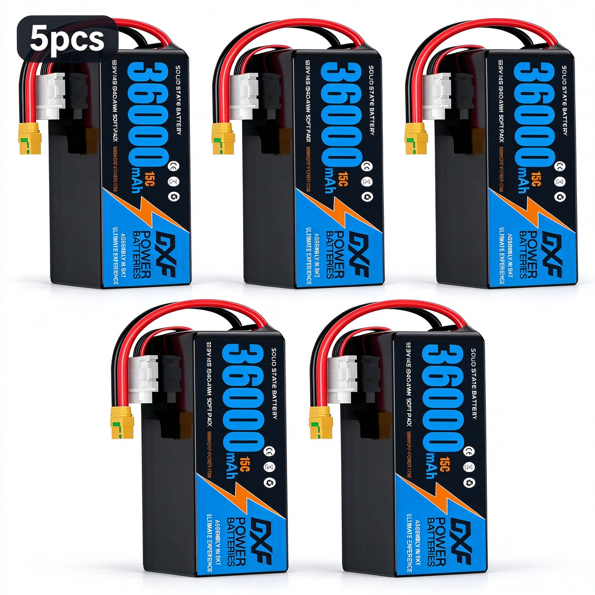 DXF SEMI-SOLID 14S 53.9V 36000mAh 15C Soft Case LiPo Battery with 8AWG Wire for Toy Cars, Boats, UAVs & Drones (1-6 Pack)