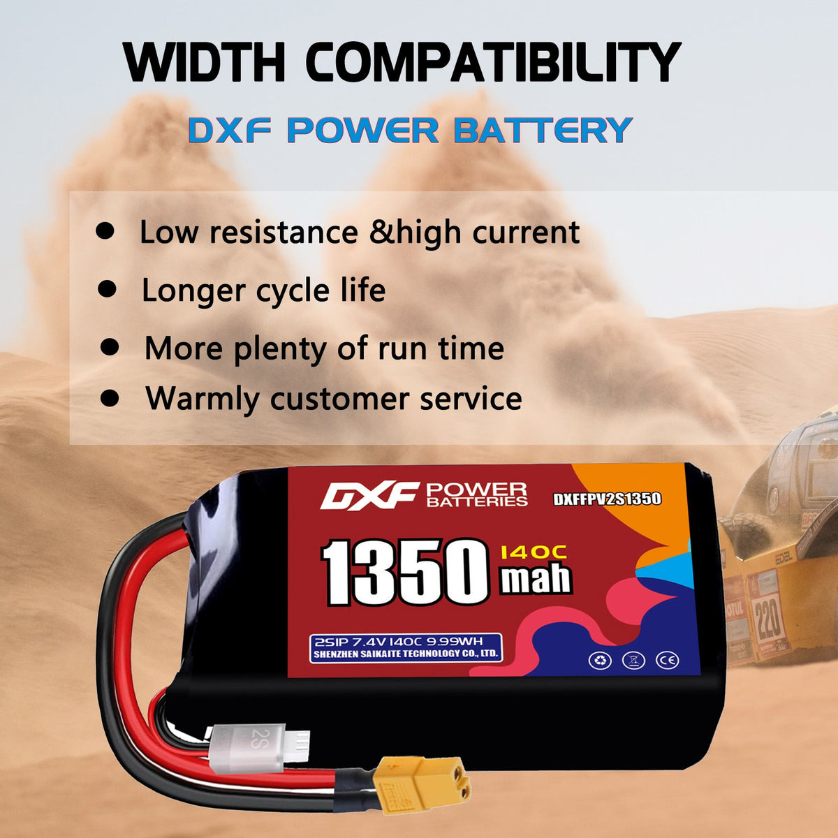 DXF 2S 7.4V 1350mAh 140C LiPo Battery for FPV Micro Drones (PH2.0 / JST / XT30 / SM / XT60 / EC5 / XT90 Options)