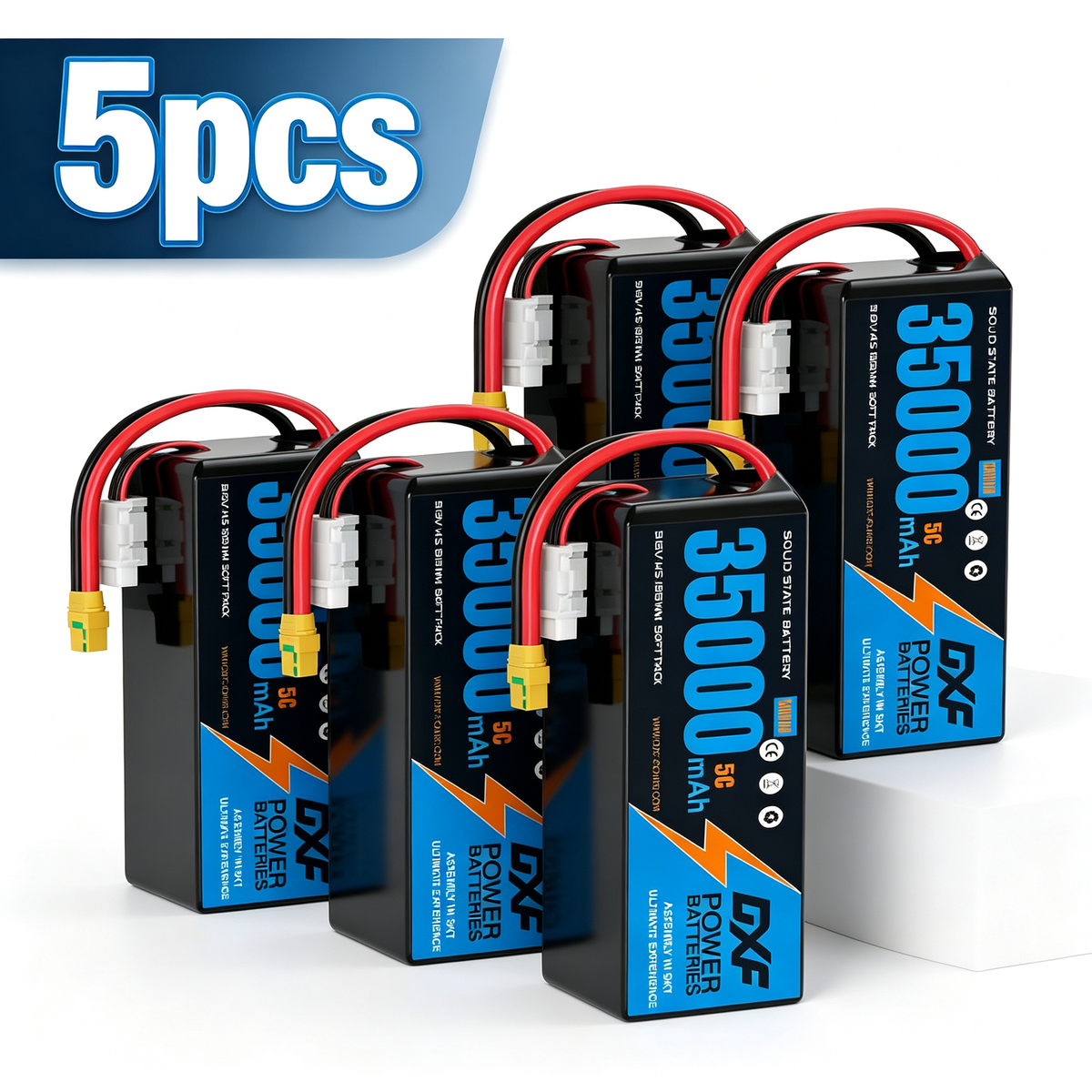 DXF SEMI-SOLID 14S 51.8V 35000mAh 5C Soft Case LiPo Battery with 8AWG Wire for UAVs & Drones (1-6 Pack)