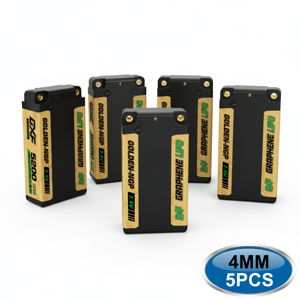 DXF 2S 7.4V 5200mAh 140C Shorty LiPo Hardcase Battery with 4mm Deans T-Plug for RC Car (1-6 Pack)